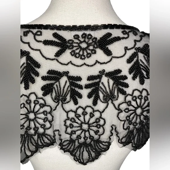 Vintage Black Beaded Mesh Floral Design Bolero Collar Shaw Belt Multi-way Piece - Picture 7 of 16